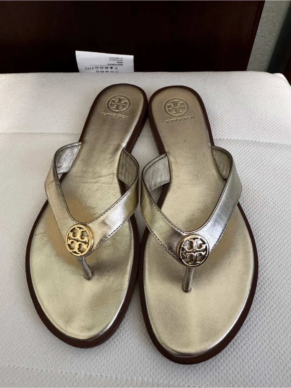 Tory Burch Metallic Gold Logo Thong Sandals